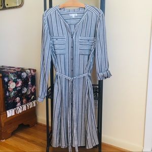 Downeast Collarless Shirtdress w/Roll-Tab Sleeves